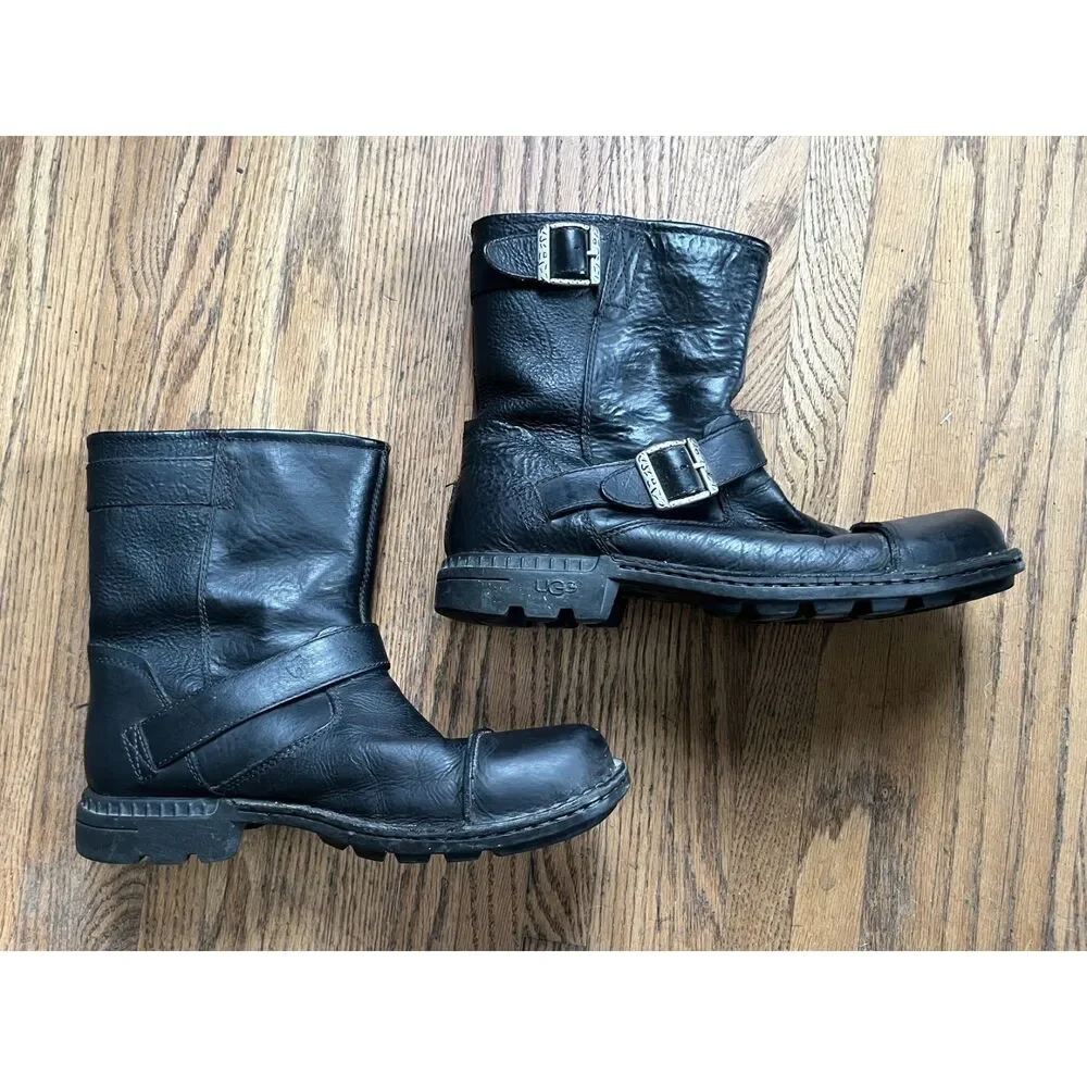 UGG Black Rockville II Leather Moto Biker Boots Shoes   Mens Size 10